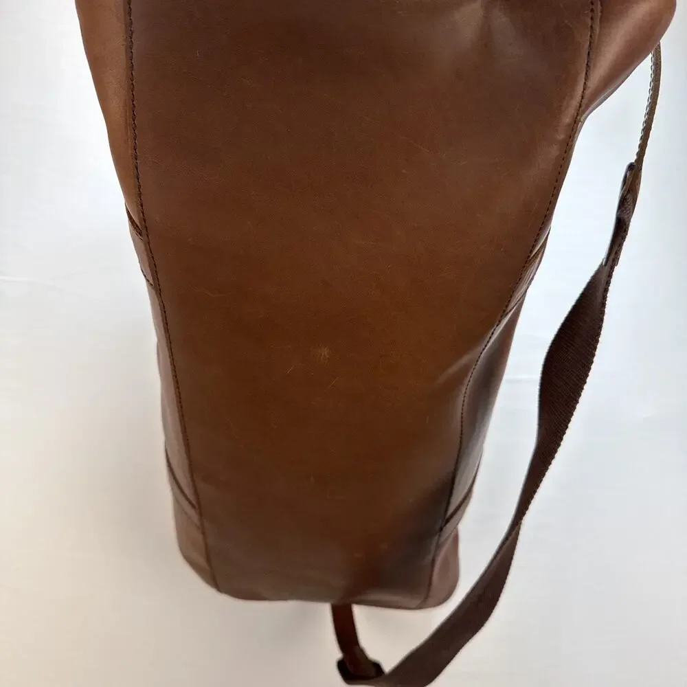 L.L. Bean Signature Cognac Brown Leather‎ Travel Duffle Weekender Canvas Lined